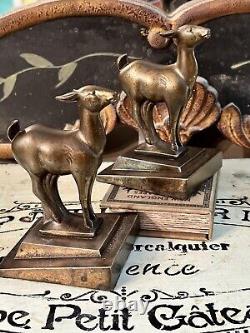 Pair of Antique Signed ArtDeco Frank Art Inc Deer/Doe/Fawn Bronze Bookends