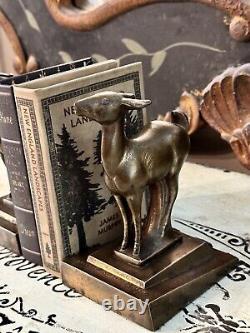 Pair of Antique Signed ArtDeco Frank Art Inc Deer/Doe/Fawn Bronze Bookends