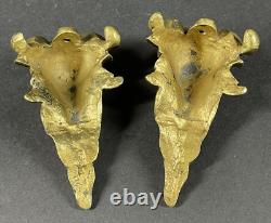 Pair of Antique Signed B Bronze Ram's Head Furniture Mounts