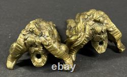 Pair of Antique Signed B Bronze Ram's Head Furniture Mounts