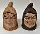 Pair Of Antique Signed Figural Terracotta Novelty Monk Character Tobacco Jars