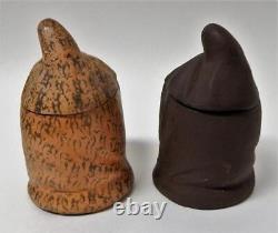 Pair of Antique Signed Figural Terracotta Novelty Monk Character Tobacco Jars
