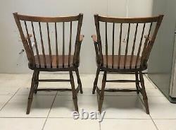 Pair of Antique Signed L & JG Stickley Cherry Valley Windsor Arm Chairs