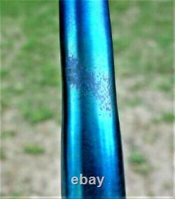 Pair of Antique Steuben Blue Aurene Candlesticks, 11.875 Inches High, Signed