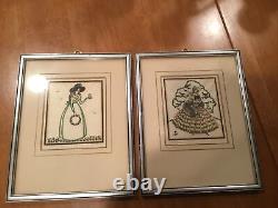 Pair of Antique Sylvia (Silvia) Penther Linocuts Hand Colored! Signed! Framed