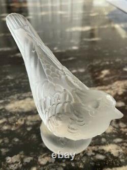Pair of Antique signed Lalique France Crystal Sparrows