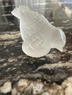 Pair of Antique signed Lalique France Crystal Sparrows