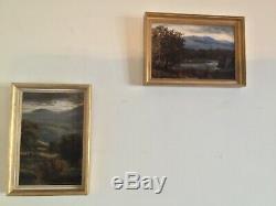 Pair of Antique vintage gilt framed original signed oil paintings