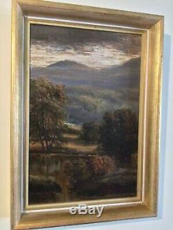 Pair of Antique vintage gilt framed original signed oil paintings