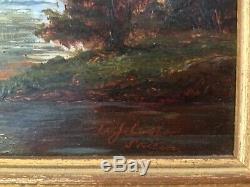 Pair of Antique vintage gilt framed original signed oil paintings