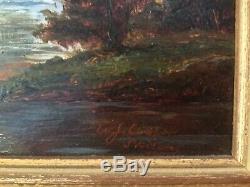 Pair of Antique vintage gilt framed original signed oil paintings