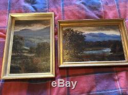 Pair of Antique vintage gilt framed original signed oil paintings