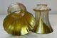 Pair Of Beautiful Antique Signed Quezal Iridescent Glass Lamp Shades 2 1/4 Fit