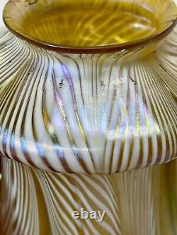 Pair of Beautiful Antique Signed Quezal Iridescent Glass Lamp Shades 2 1/4 Fit