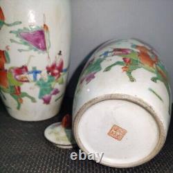 Pair of Chinese Antique Famille Rose Vases Qing Figurative Porcelain Jar-TongZhi