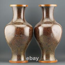 Pair of Chinese Cloisonné Baluster Vases Black Ground Gilt Scrolls 20th Century