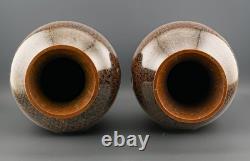 Pair of Chinese Cloisonné Baluster Vases Black Ground Gilt Scrolls 20th Century