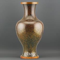 Pair of Chinese Cloisonné Baluster Vases Black Ground Gilt Scrolls 20th Century