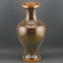 Pair of Chinese Cloisonné Baluster Vases Black Ground Gilt Scrolls 20th Century