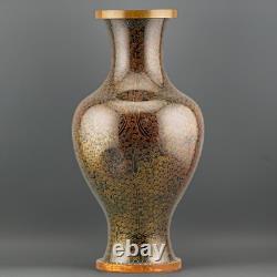 Pair of Chinese Cloisonné Baluster Vases Black Ground Gilt Scrolls 20th Century