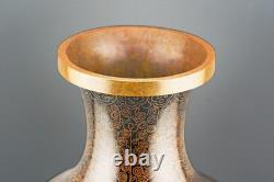Pair of Chinese Cloisonné Baluster Vases Black Ground Gilt Scrolls 20th Century