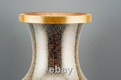Pair of Chinese Cloisonné Baluster Vases Black Ground Gilt Scrolls 20th Century