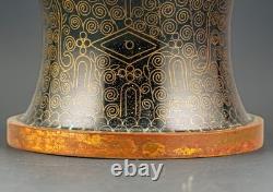 Pair of Chinese Cloisonné Baluster Vases Black Ground Gilt Scrolls 20th Century