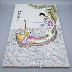 Pair of Chinese Famille Rose Porcelain Plaques. Decorative Tiles with Calligraphy