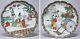 Pair Of Chinese Hand Painted Famille Rose Scenic Display Plates Signed