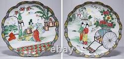 Pair of Chinese Hand Painted Famille Rose Scenic Display Plates Signed