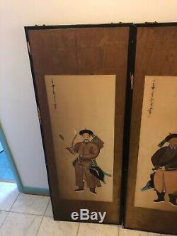 Pair of Chinese Hanging Scrolls Qing Dynasty Antique Warriors Signed imperial