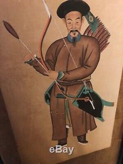 Pair of Chinese Hanging Scrolls Qing Dynasty Antique Warriors Signed imperial