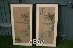 Pair of Chinese Ink Watercolour Painting & Calligraphy on Rice Paper Signed