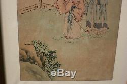 Pair of Chinese Ink Watercolour Painting & Calligraphy on Rice Paper Signed