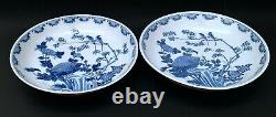 Pair of Chinese Kangxi Bowls Antique Blue White Bird Signed Mark