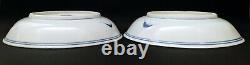 Pair of Chinese Kangxi Bowls Antique Blue White Bird Signed Mark