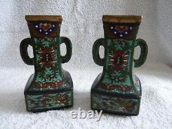 Pair of Chinese blue ground cloisonne vases marked to base RARE