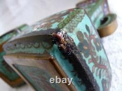 Pair of Chinese blue ground cloisonne vases marked to base RARE