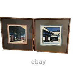 Pair of Clifton Karhu Woodblock Prints Signed & Numbered Framed Japan 1970s