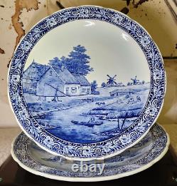 Pair of Delft Blue Chargers Wall Plates Signed J Sonneville BOCH Belgium 15.5
