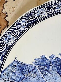 Pair of Delft Blue Chargers Wall Plates Signed J Sonneville BOCH Belgium 15.5
