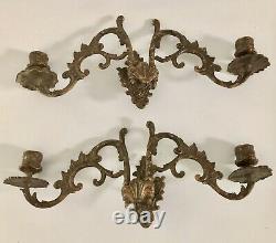 Pair of E. Muller Signed Bronze French Antique Piano Wall Sconce Candleholders