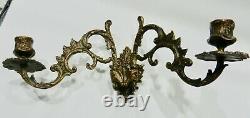 Pair of E. Muller Signed Bronze French Antique Piano Wall Sconce Candleholders