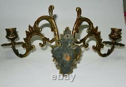 Pair of E. Muller Signed Bronze French Antique Piano Wall Sconce Candleholders