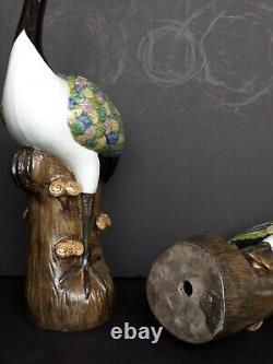 Pair of Early 20th Century Chinese Chinoiserie Chic HandPainted Porcelain Cranes