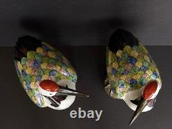 Pair of Early 20th Century Chinese Chinoiserie Chic HandPainted Porcelain Cranes