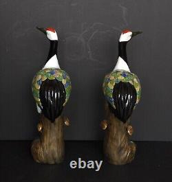 Pair of Early 20th Century Chinese Chinoiserie Chic HandPainted Porcelain Cranes