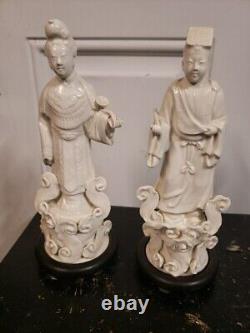 Pair of Early C20th Chinese Porcelain Blanc de Chine Figures Signed On Bottom