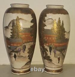 Pair of Exquisite Antique Japanese Satsuma Hand Painted & Gilded Vases Signed