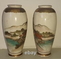 Pair of Exquisite Antique Japanese Satsuma Hand Painted & Gilded Vases Signed